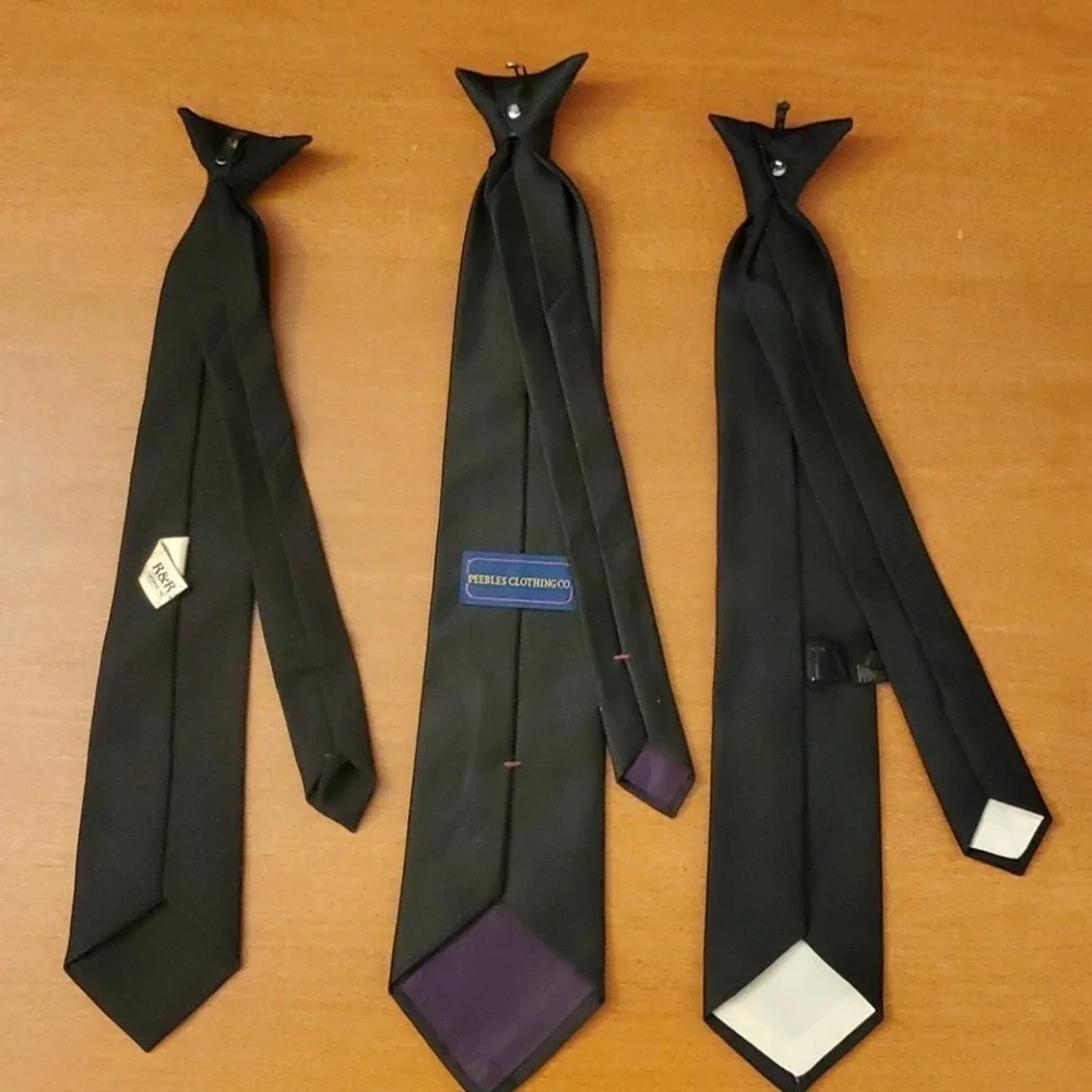 Set of 3 Black Clip-On Ties